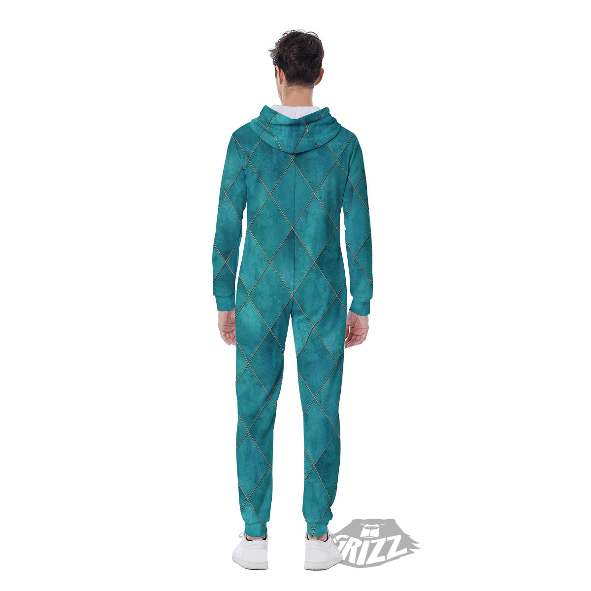 Argyle Turquoise Print Pattern Men's Jumpsuit-grizzshop