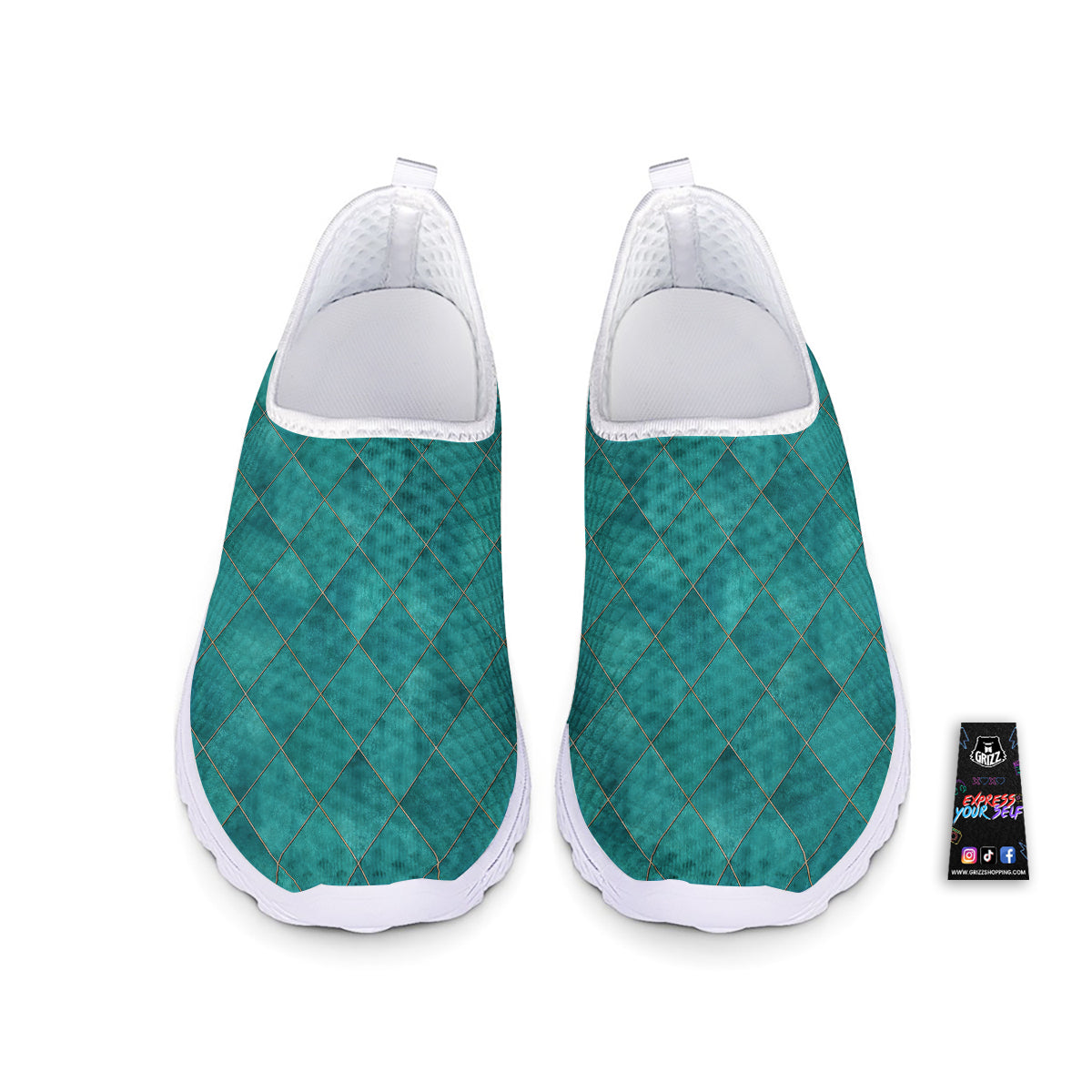 Argyle Turquoise Print Pattern Nurse Shoes-grizzshop