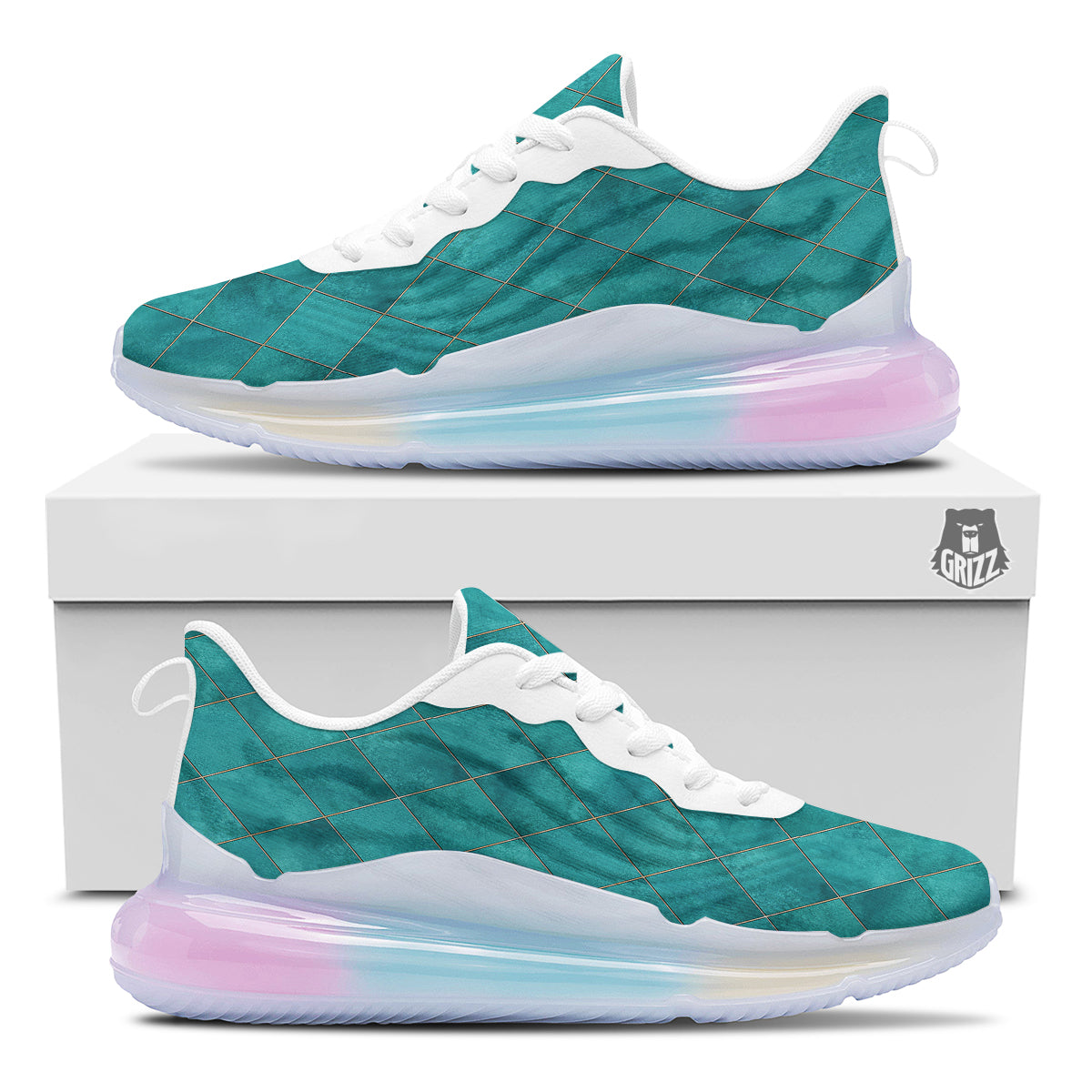 Argyle Turquoise Print Pattern Running Sneakers-grizzshop