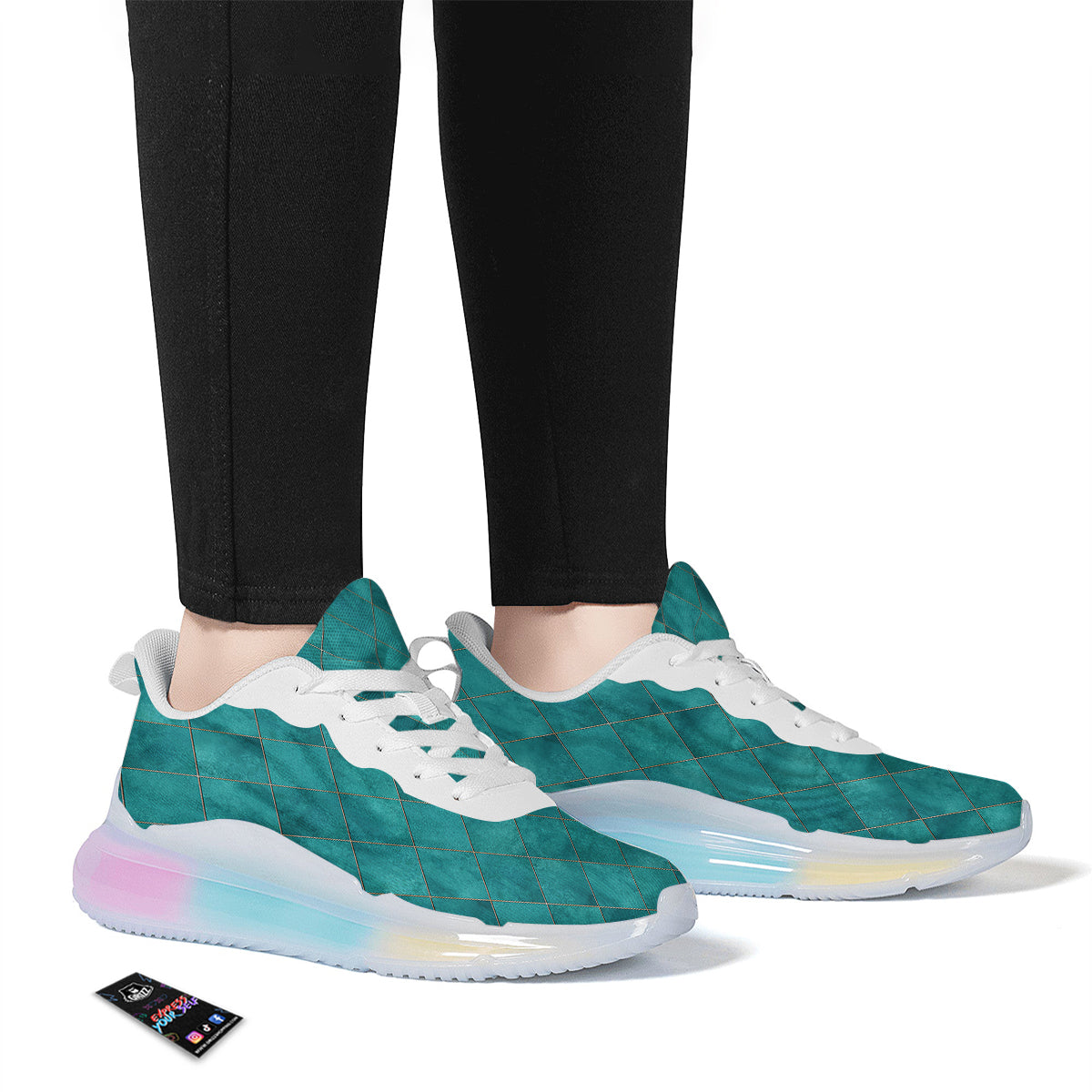 Argyle Turquoise Print Pattern Running Sneakers-grizzshop