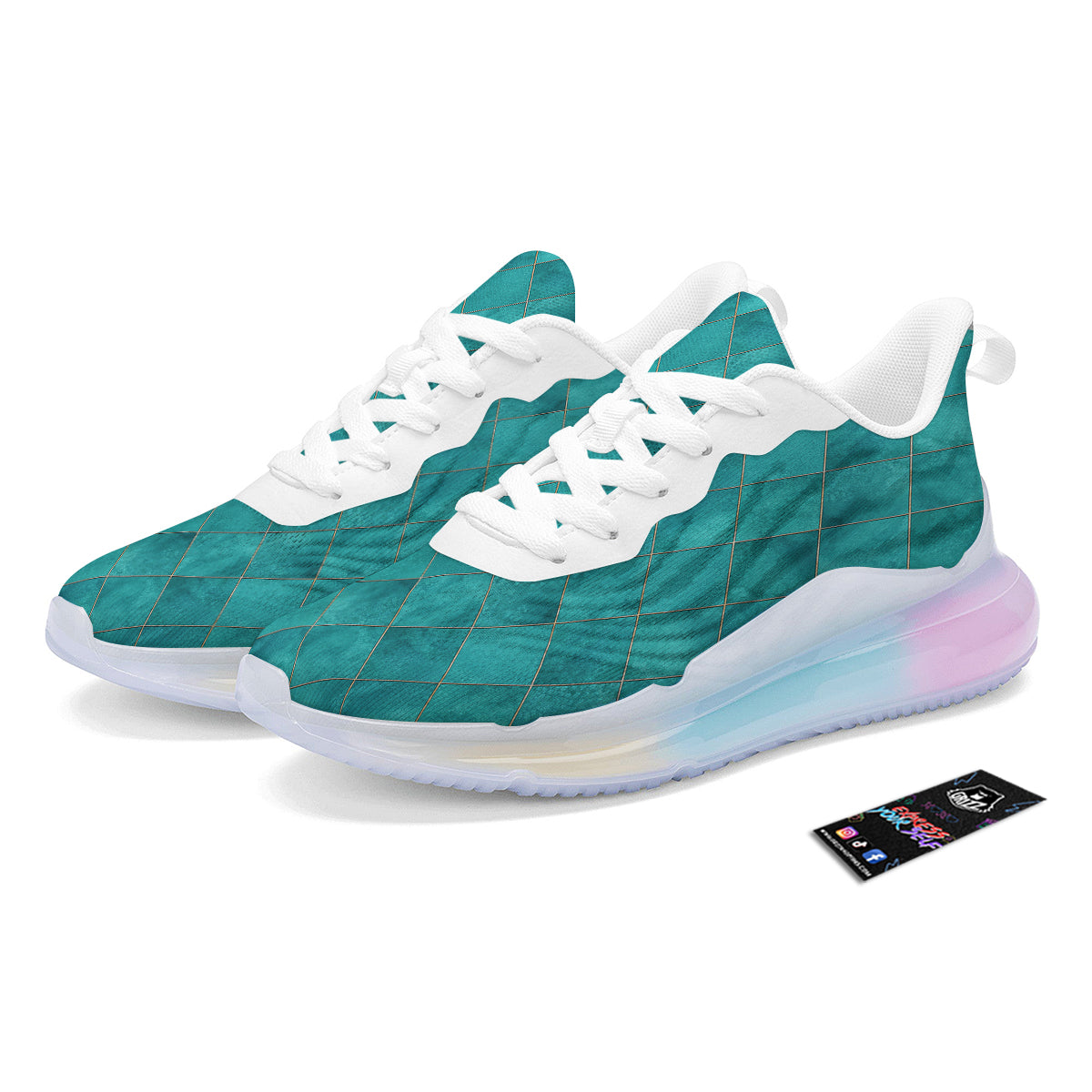 Argyle Turquoise Print Pattern Running Sneakers-grizzshop