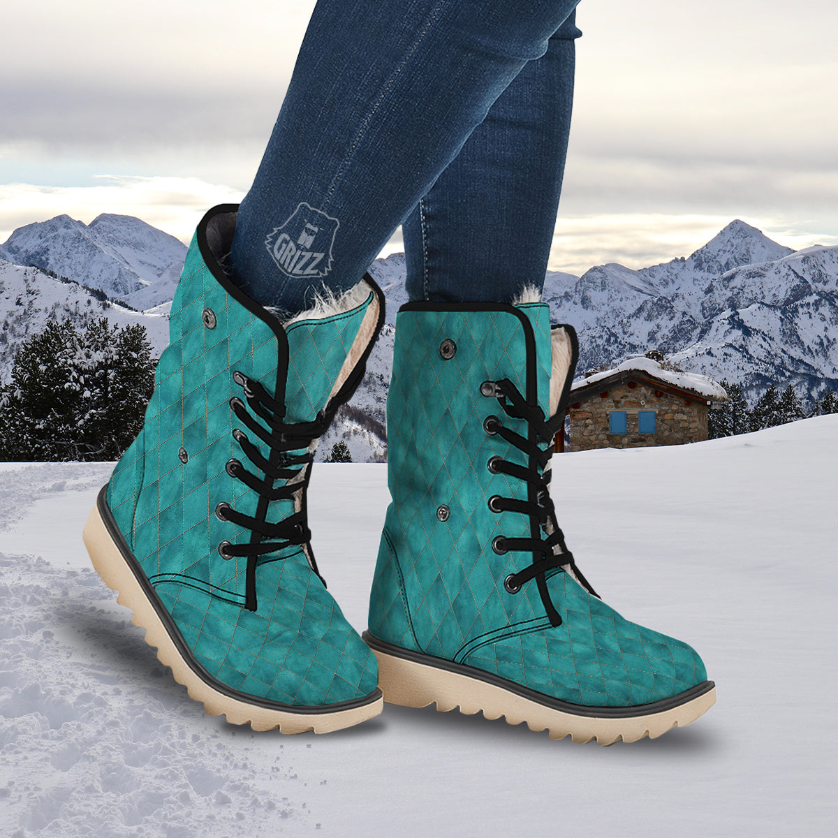 Argyle Turquoise Print Pattern Snow Boots-grizzshop