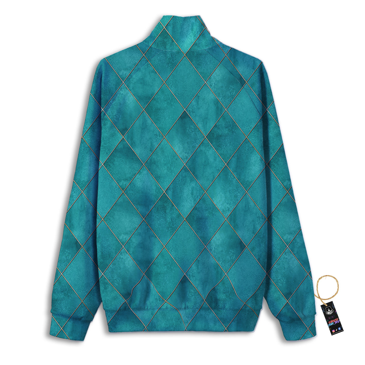Argyle Turquoise Print Pattern Track Jacket-grizzshop