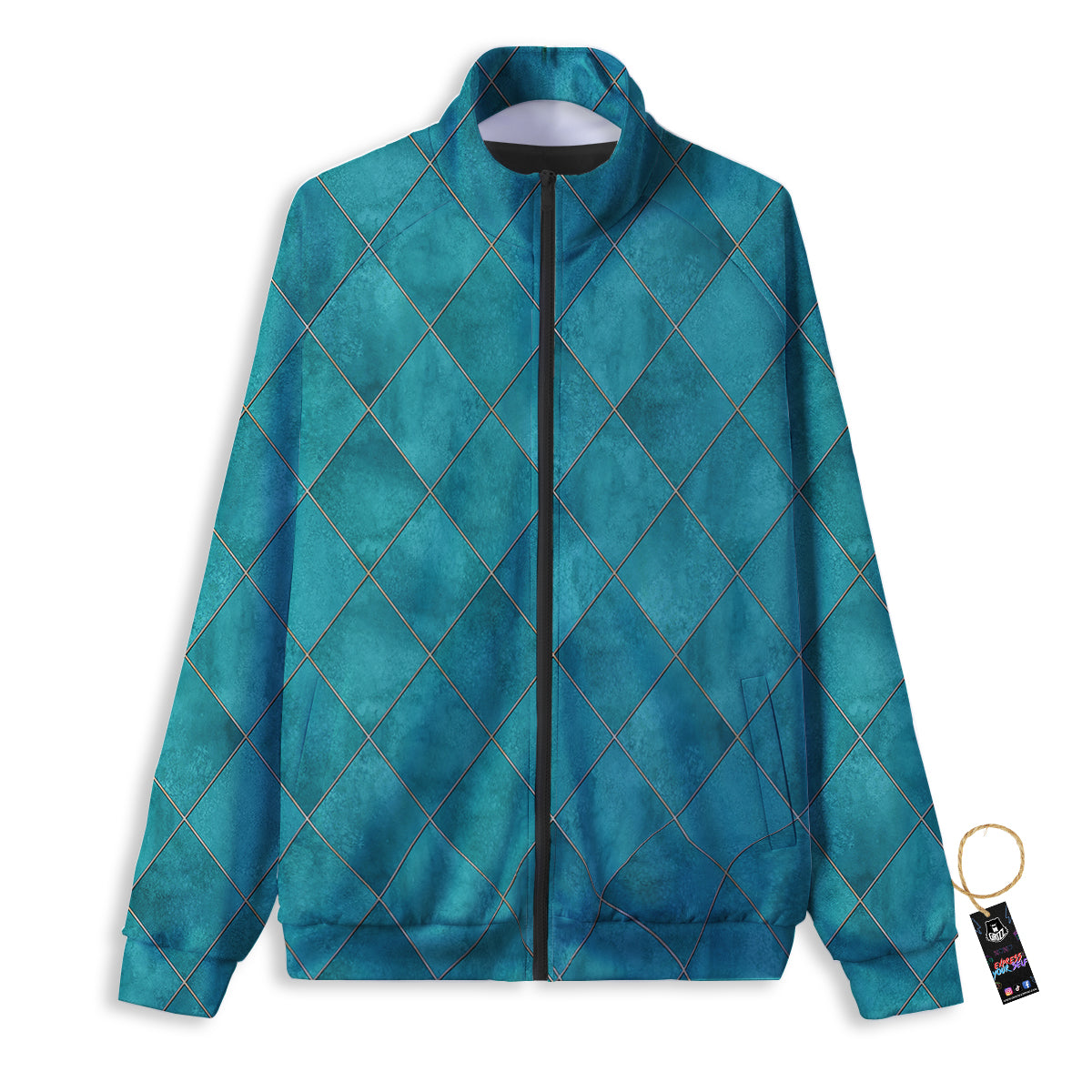 Argyle Turquoise Print Pattern Track Jacket-grizzshop