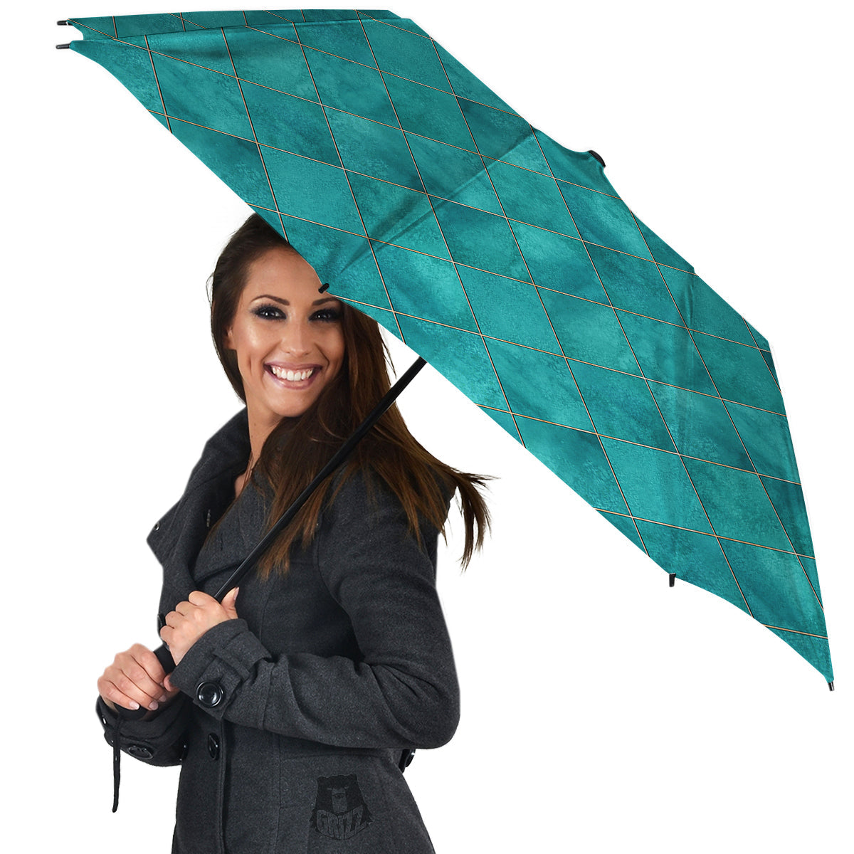 Argyle Turquoise Print Pattern Umbrella-grizzshop