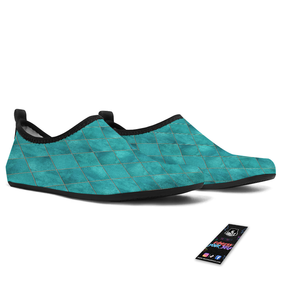 Argyle Turquoise Print Pattern Water Shoes-grizzshop
