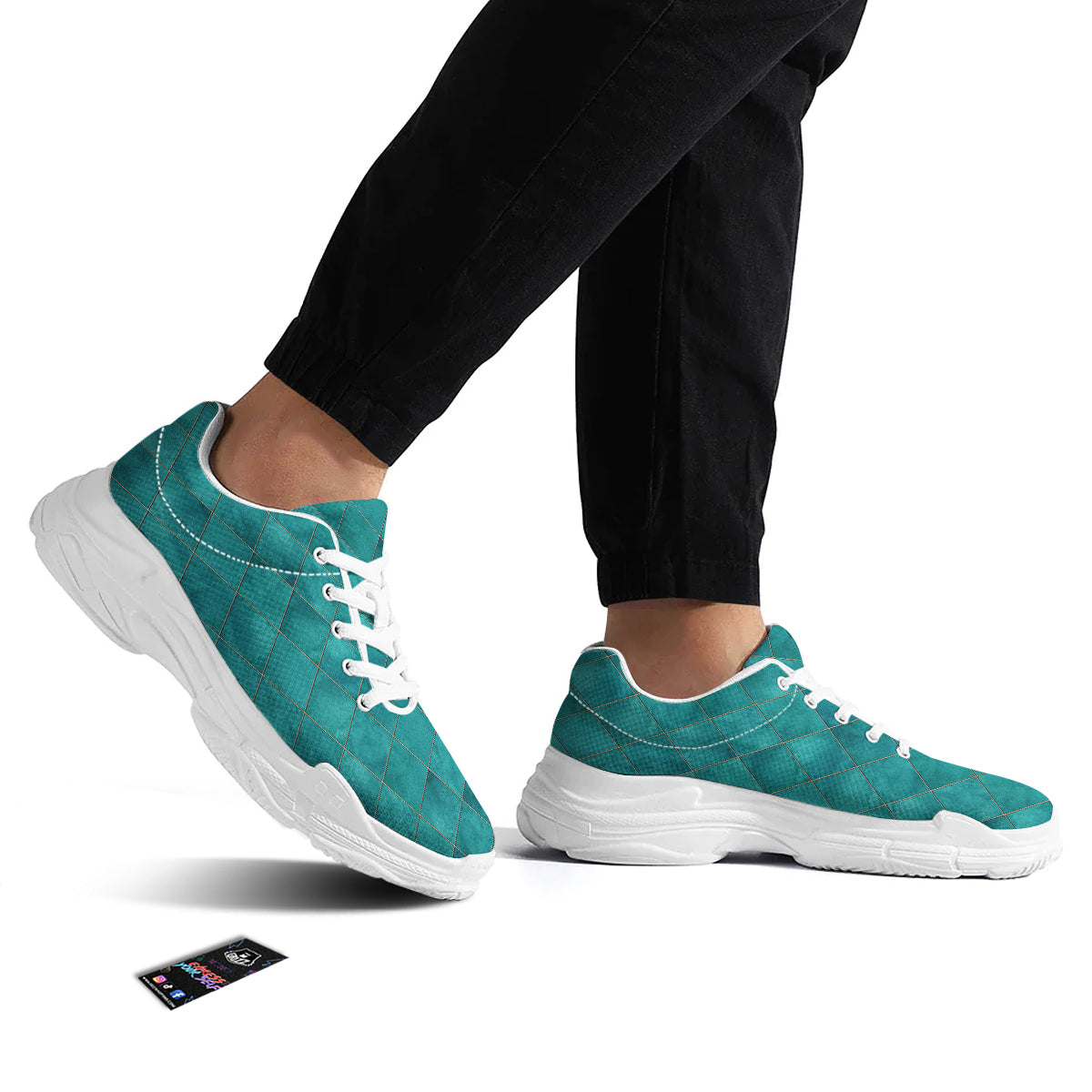 Argyle Turquoise Print Pattern White Chunky Shoes-grizzshop