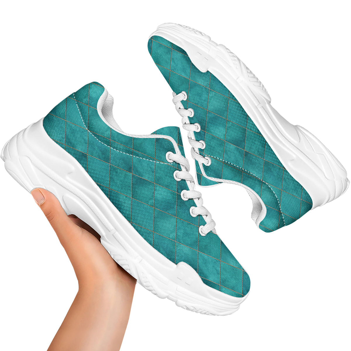 Argyle Turquoise Print Pattern White Chunky Shoes-grizzshop