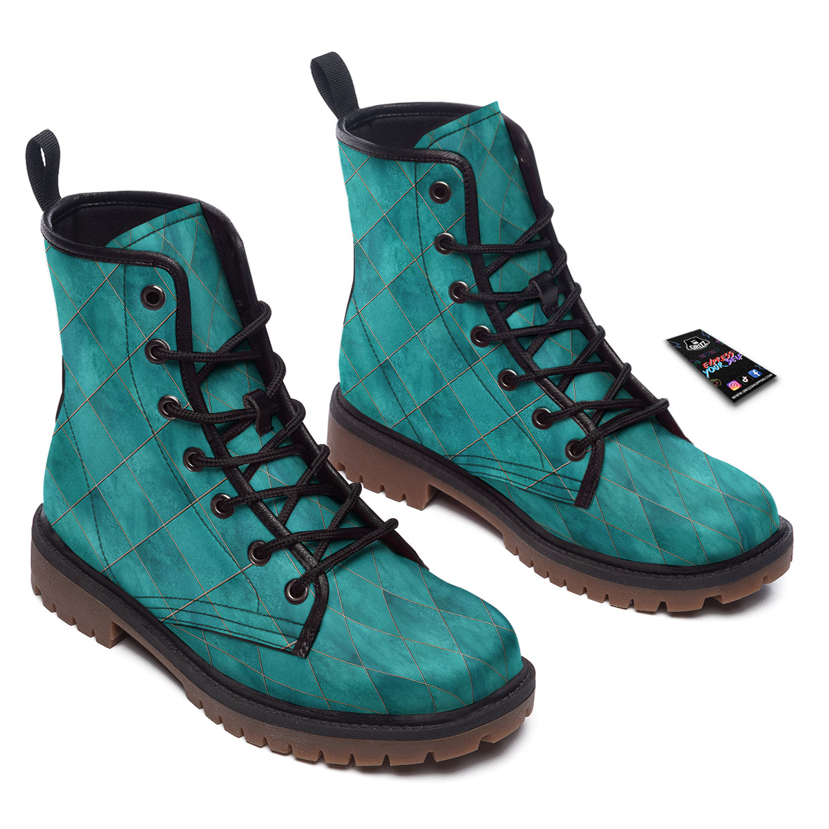 Argyle Turquoise Print Pattern Work Boots-grizzshop