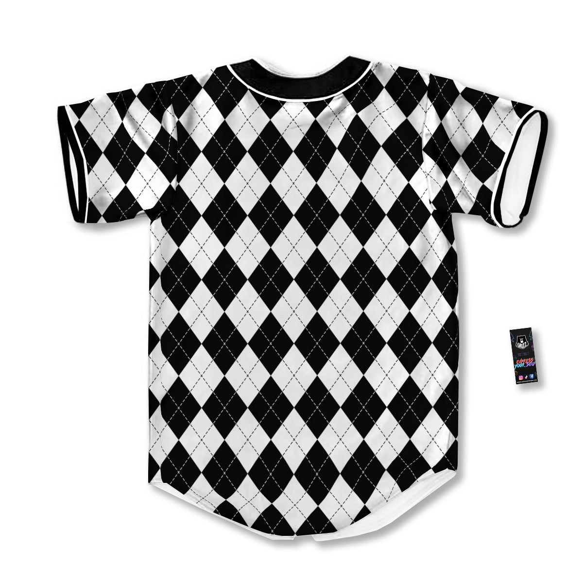 Argyle White And Black Print Pattern Baseball Jersey-grizzshop