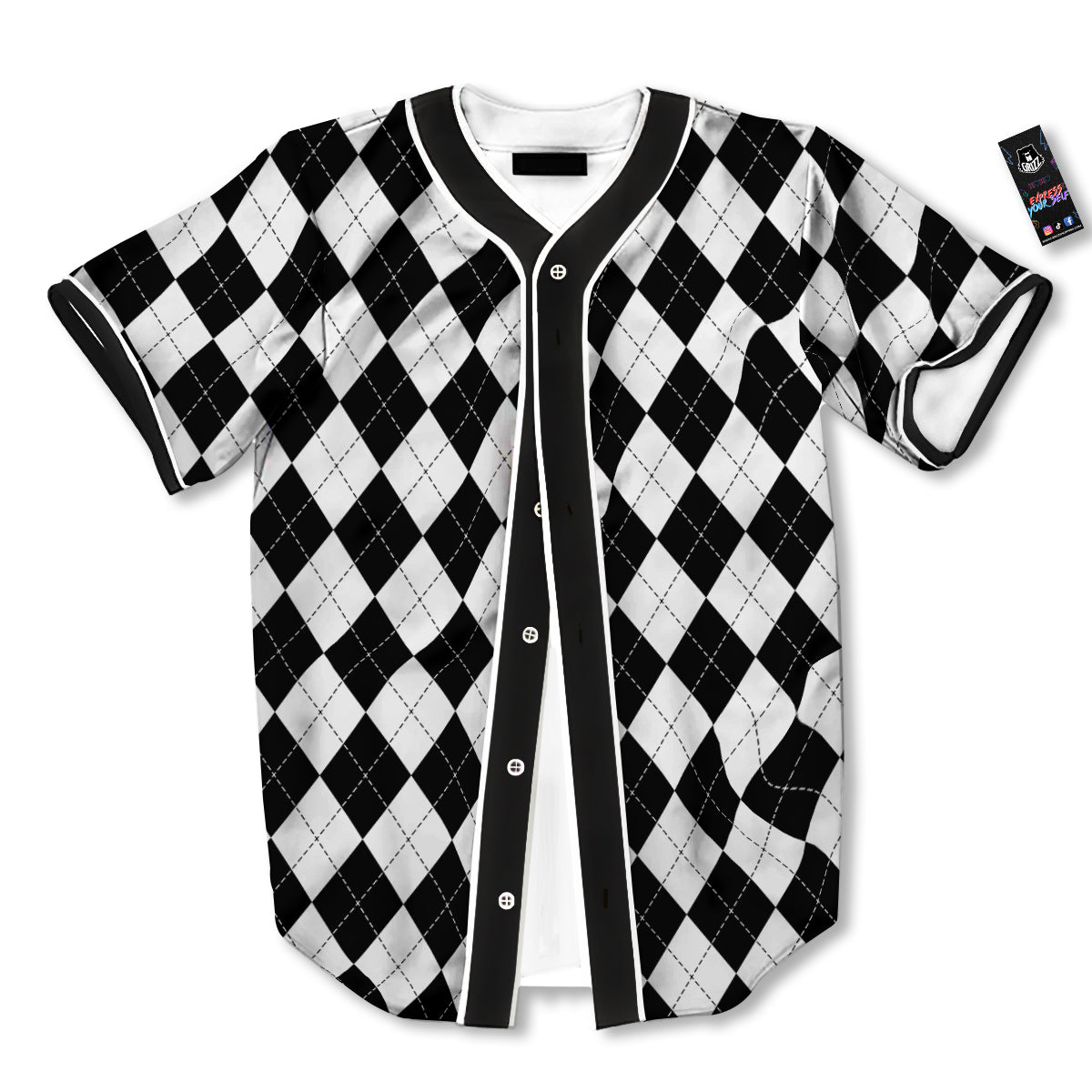 Argyle White And Black Print Pattern Baseball Jersey-grizzshop