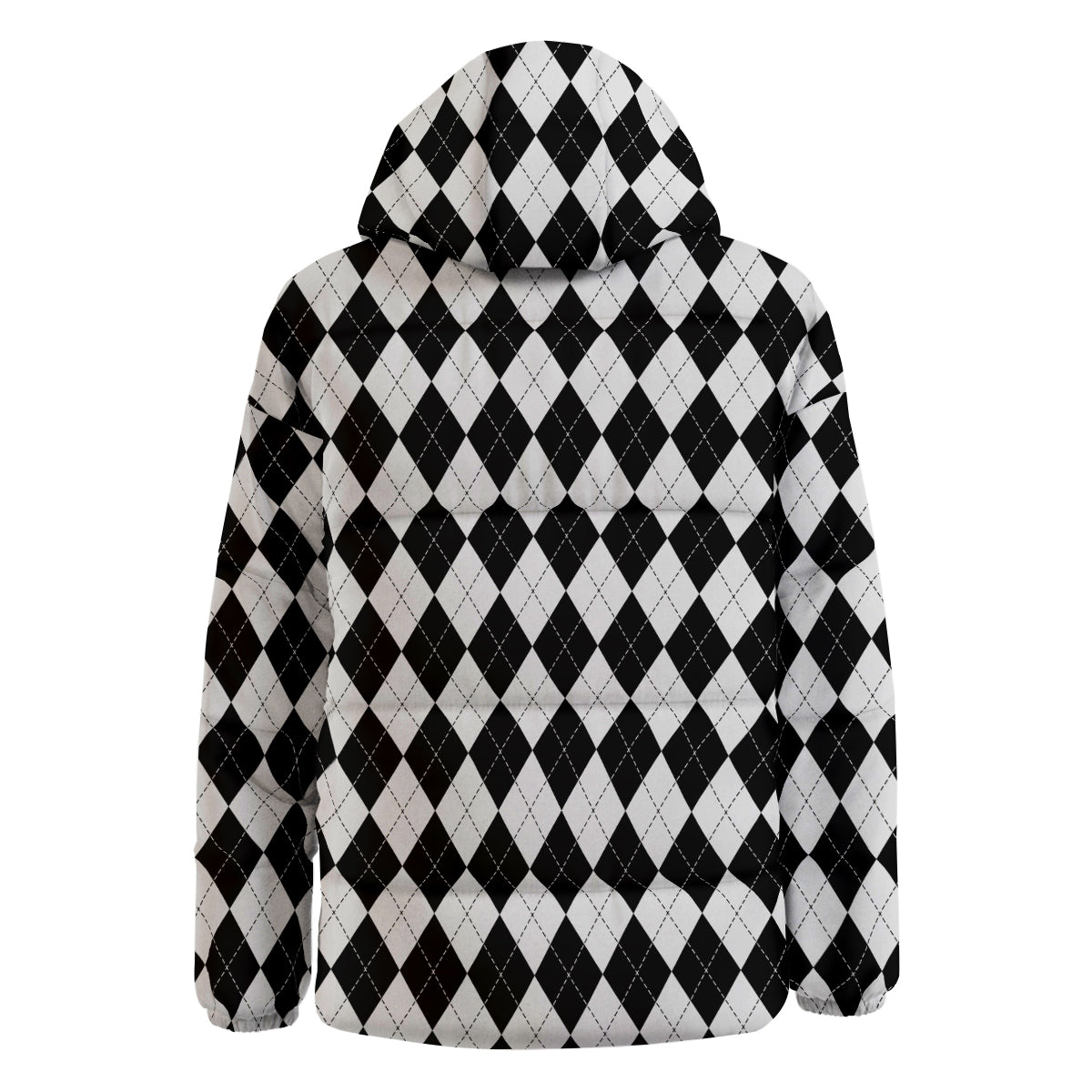 Argyle White And Black Print Pattern Down Jacket-grizzshop
