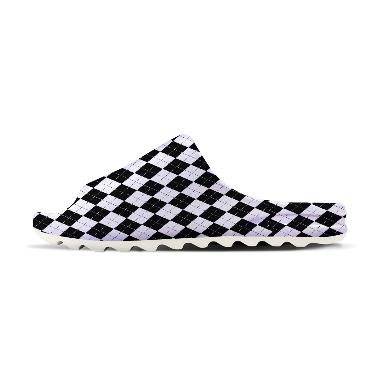 Argyle White And Black Print Pattern Sandals-grizzshop