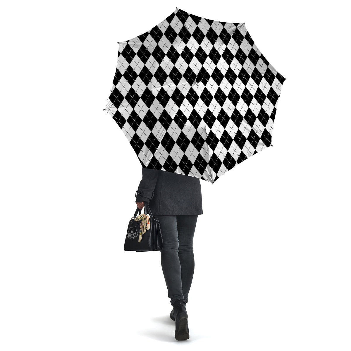 Argyle White And Black Print Pattern Umbrella-grizzshop