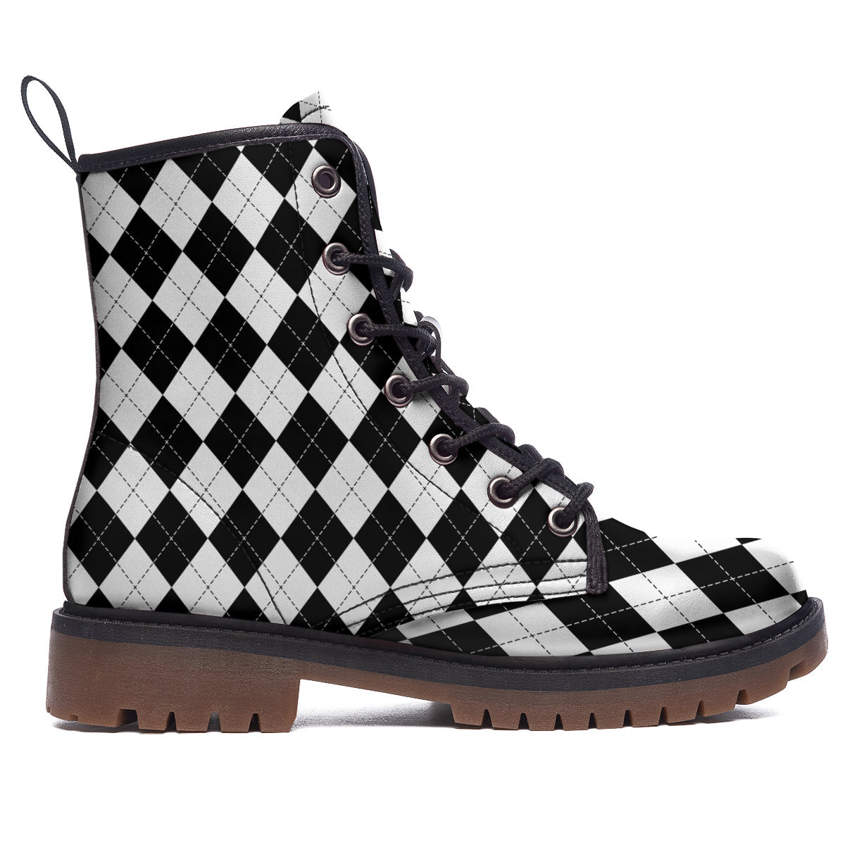Argyle White And Black Print Pattern Work Boots-grizzshop