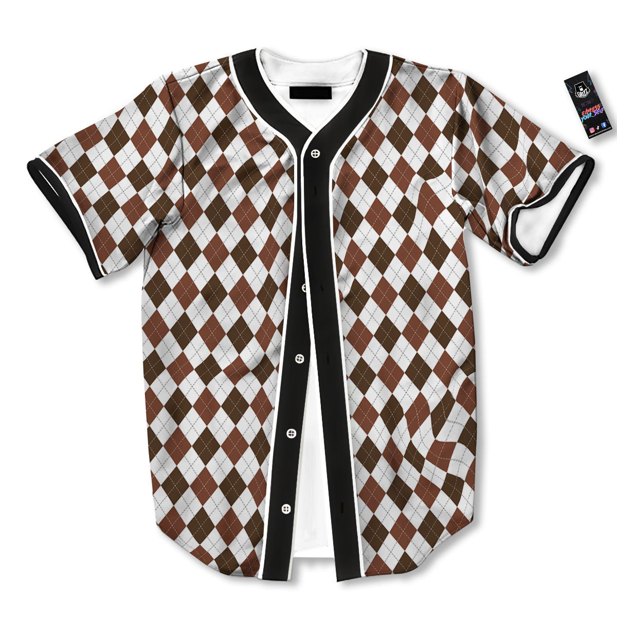 Argyle White And Brown Print Pattern Baseball Jersey-grizzshop