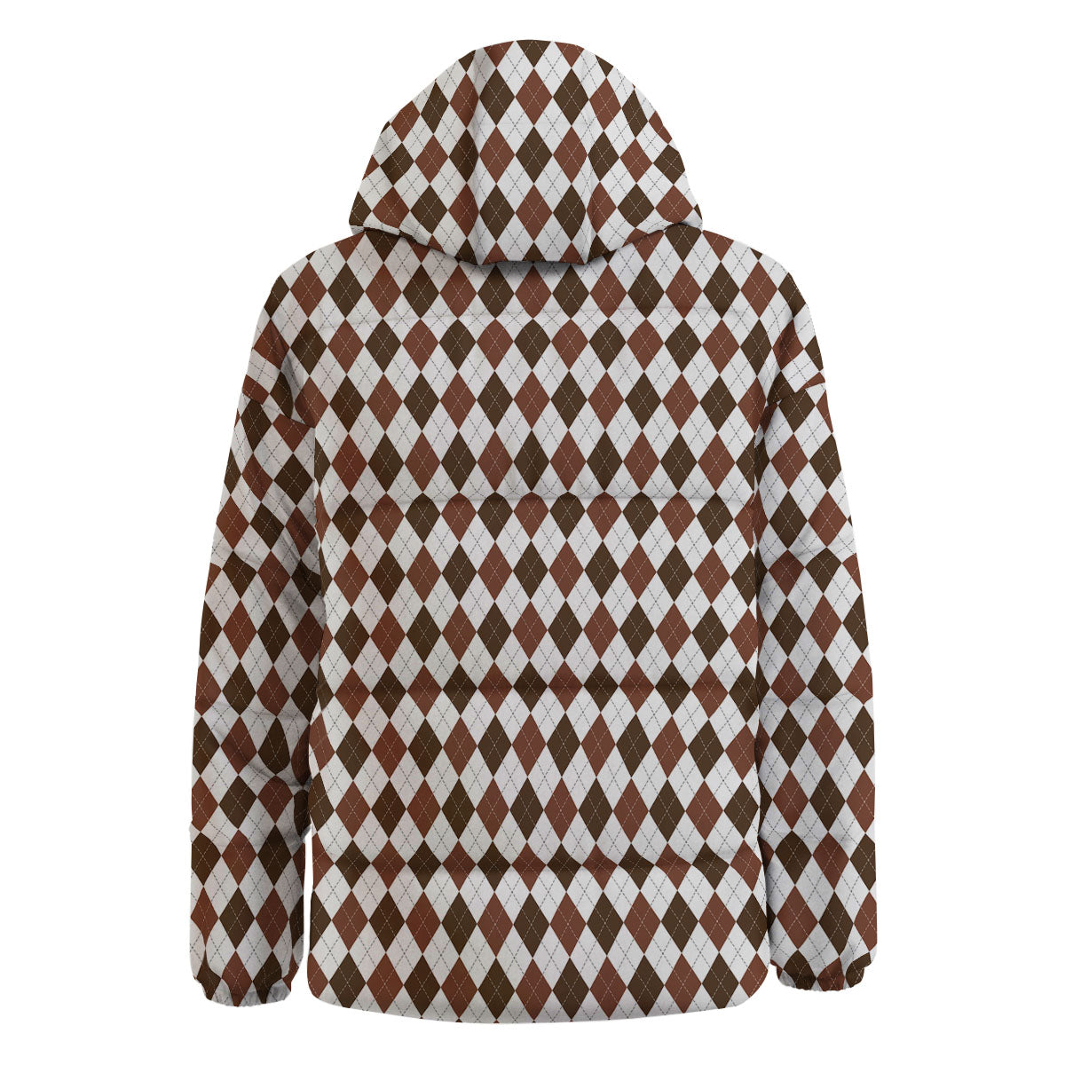 Argyle White And Brown Print Pattern Down Jacket-grizzshop