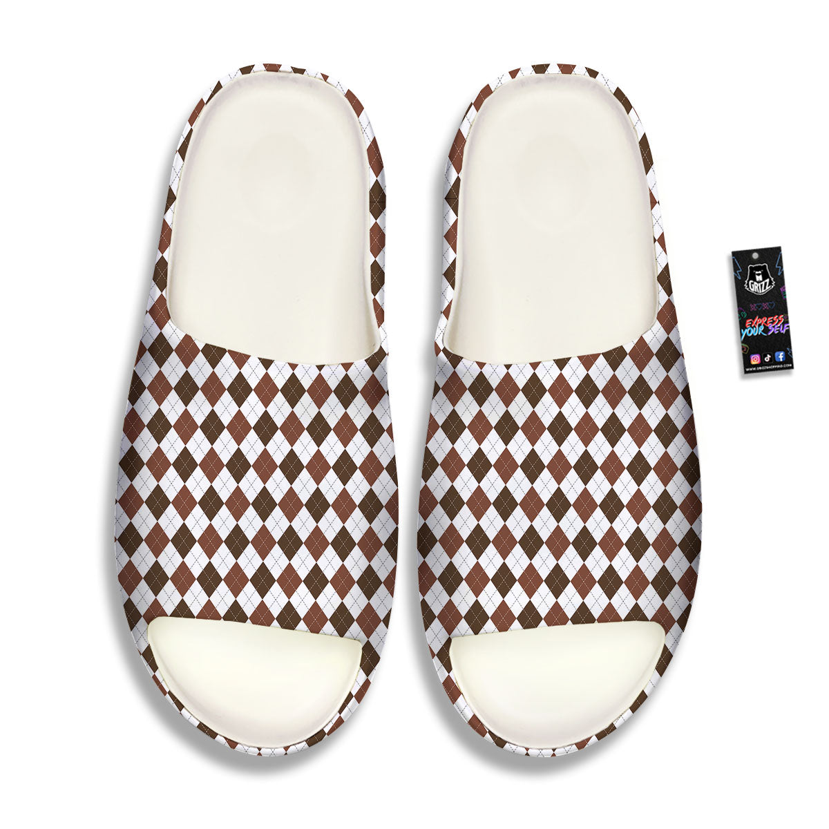 Argyle White And Brown Print Pattern Sandals-grizzshop