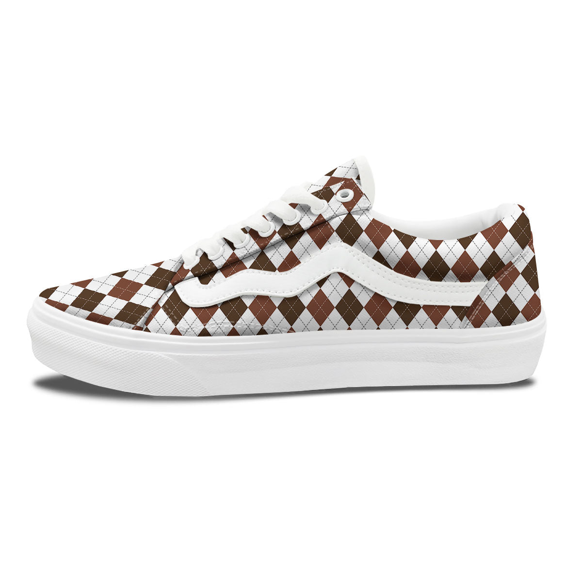 Argyle White And Brown Print Pattern Skate Shoes-grizzshop