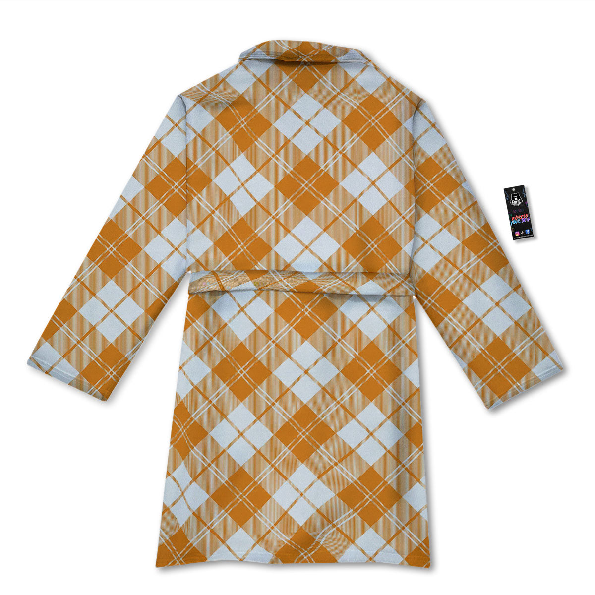 Argyle White And Orange Print Pattern Bathrobe-grizzshop