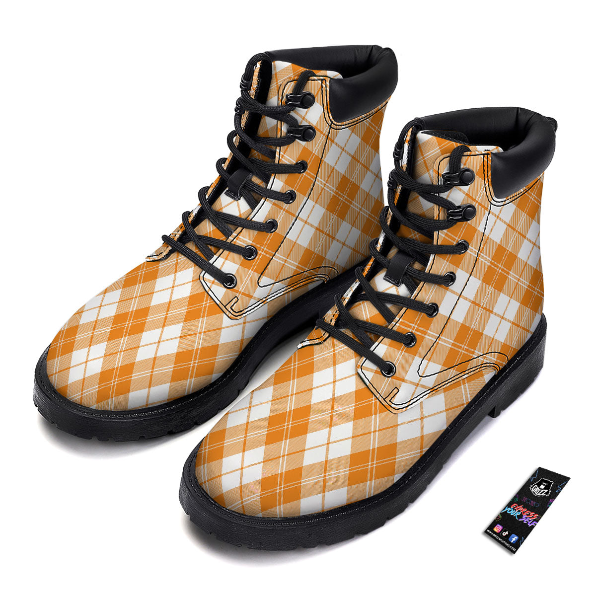 Argyle White And Orange Print Pattern Boots-grizzshop