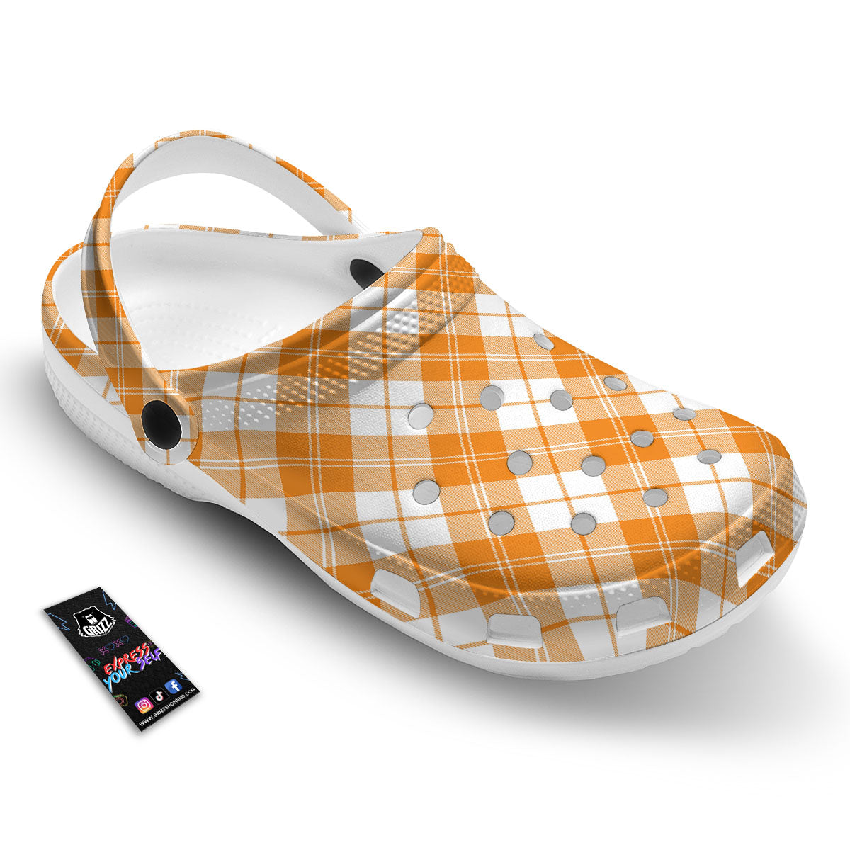 Argyle White And Orange Print Pattern Clog-grizzshop