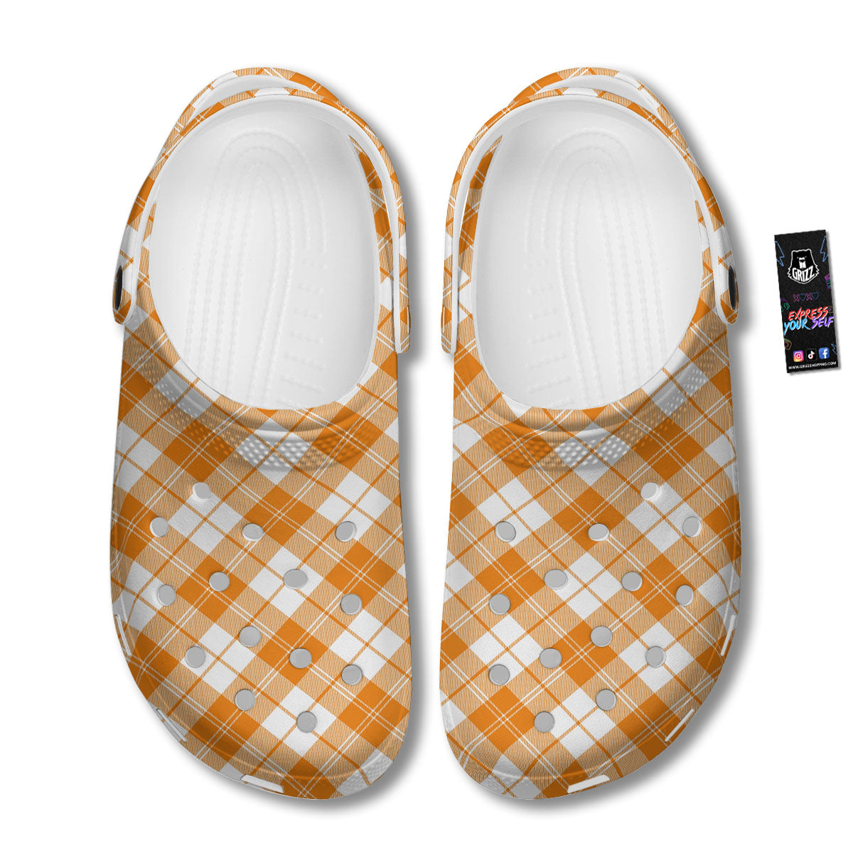 Argyle White And Orange Print Pattern Clog-grizzshop