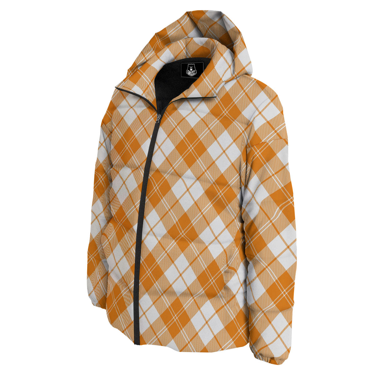 Argyle White And Orange Print Pattern Down Jacket-grizzshop