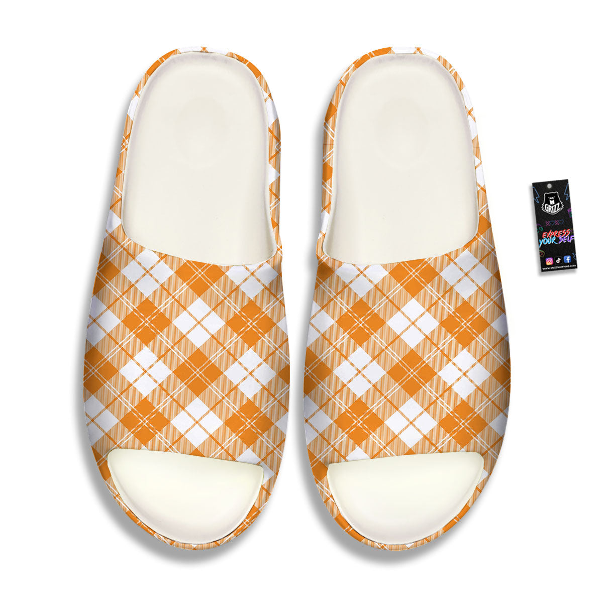 Argyle White And Orange Print Pattern Sandals-grizzshop