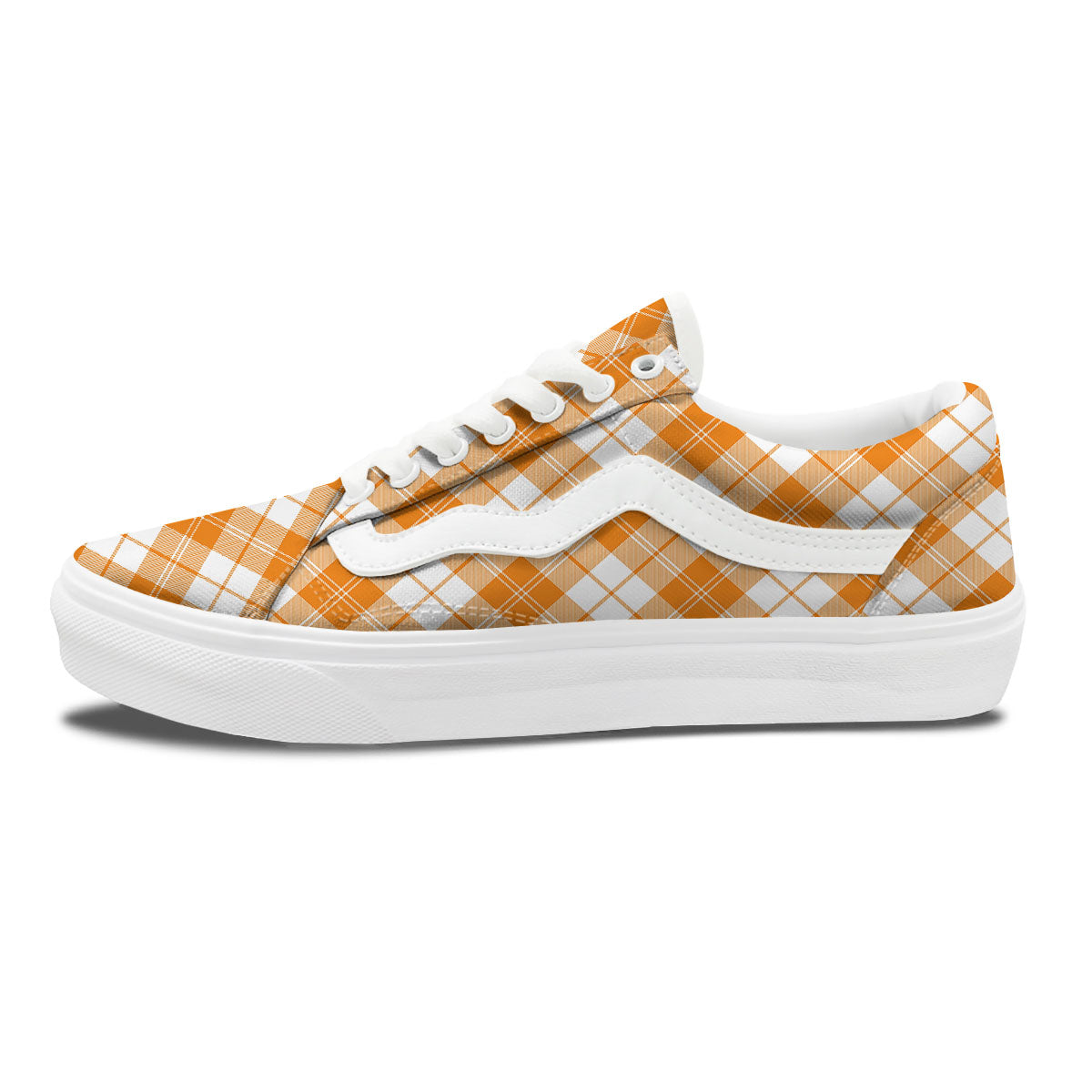 Argyle White And Orange Print Pattern Skate Shoes-grizzshop