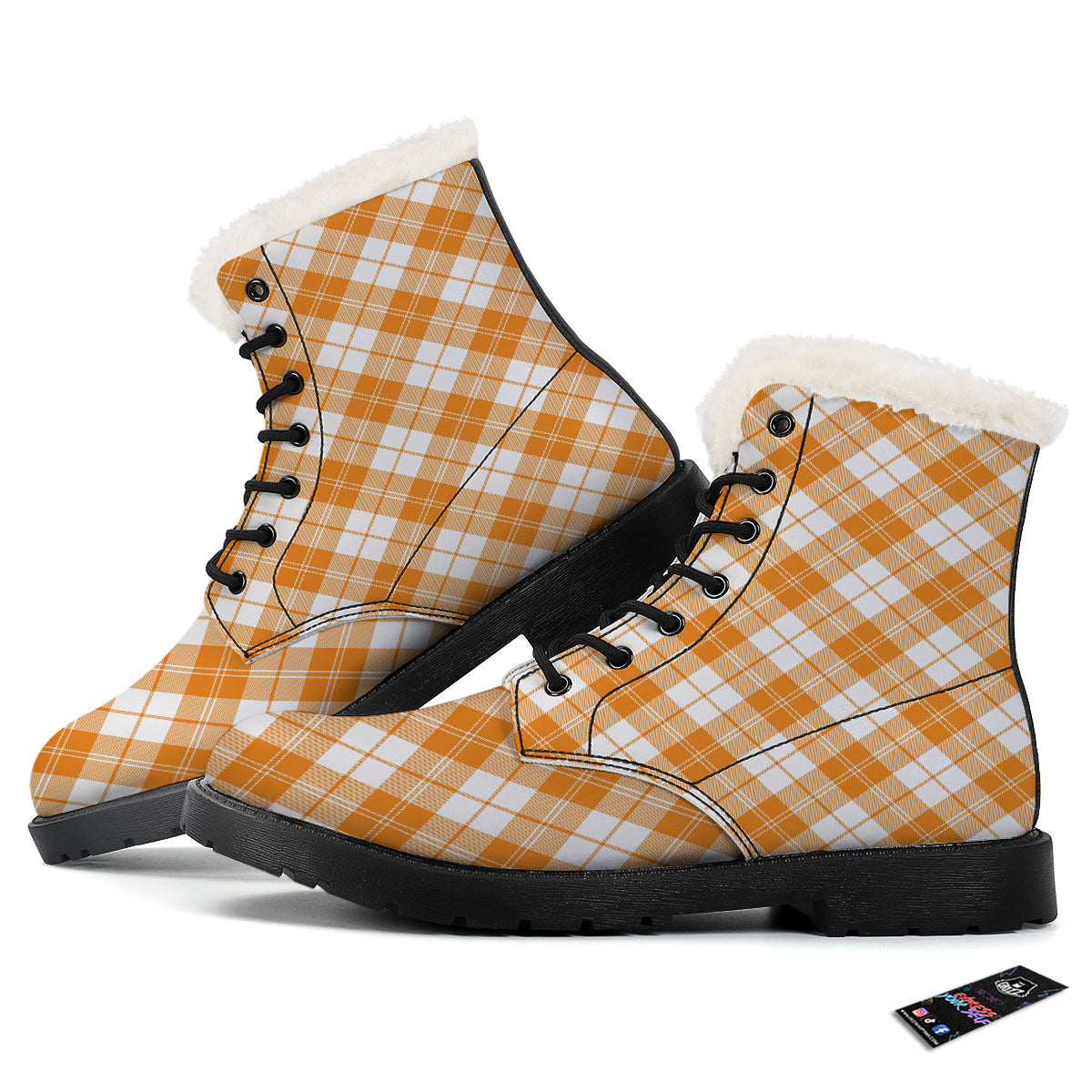 Argyle White And Orange Print Pattern Winter Boots-grizzshop