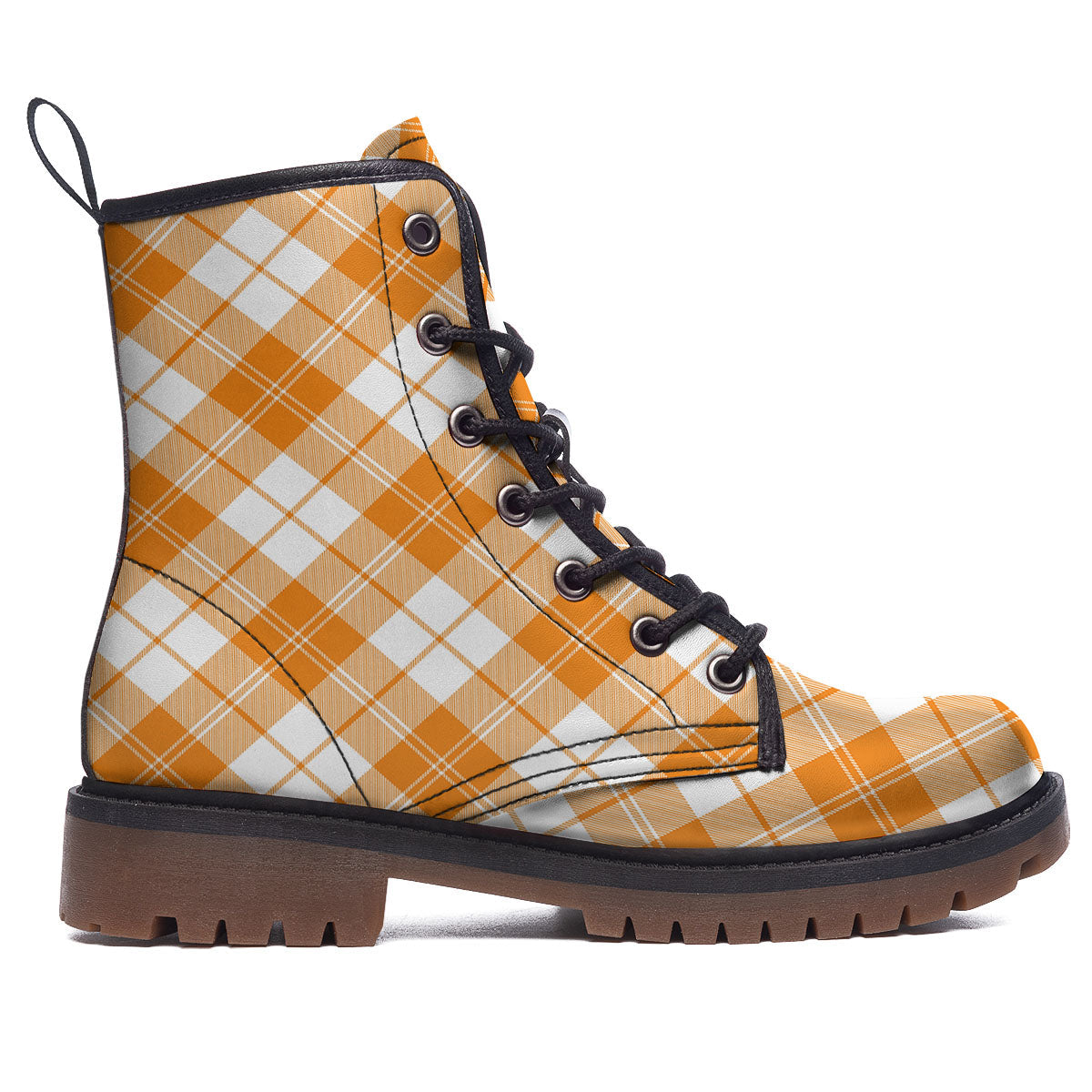 Argyle White And Orange Print Pattern Work Boots-grizzshop