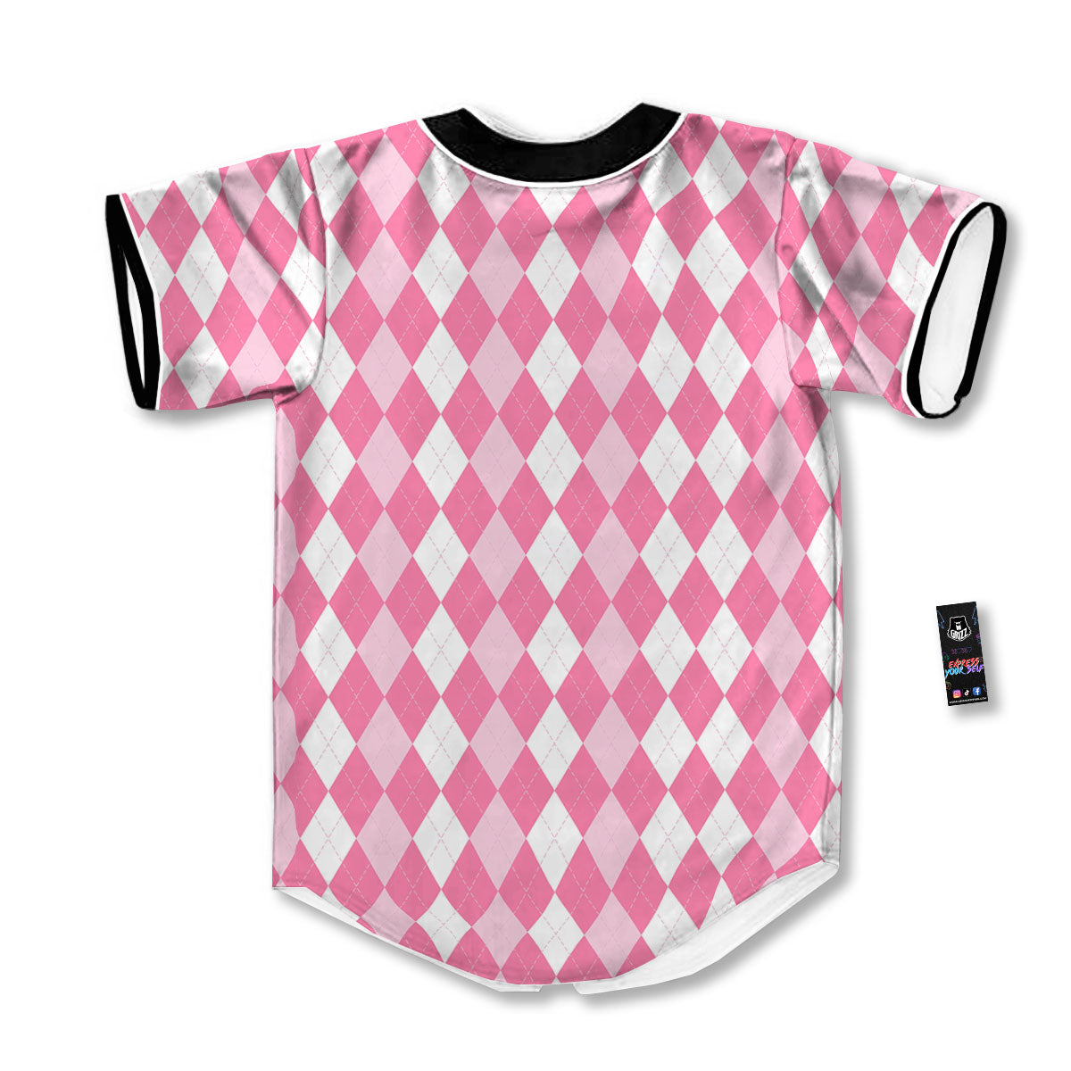 Argyle White And Pink Print Pattern Baseball Jersey-grizzshop