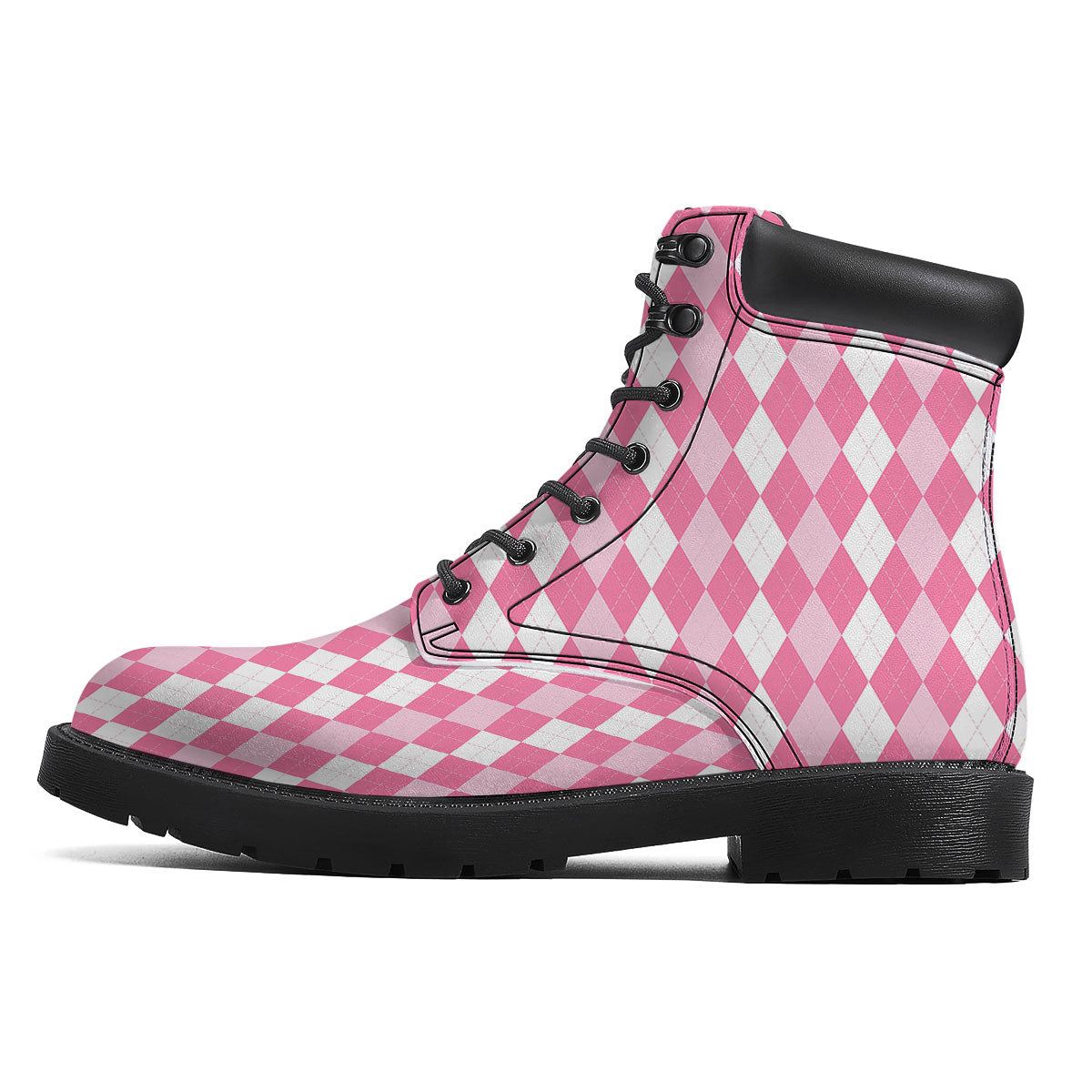 Argyle White And Pink Print Pattern Boots-grizzshop