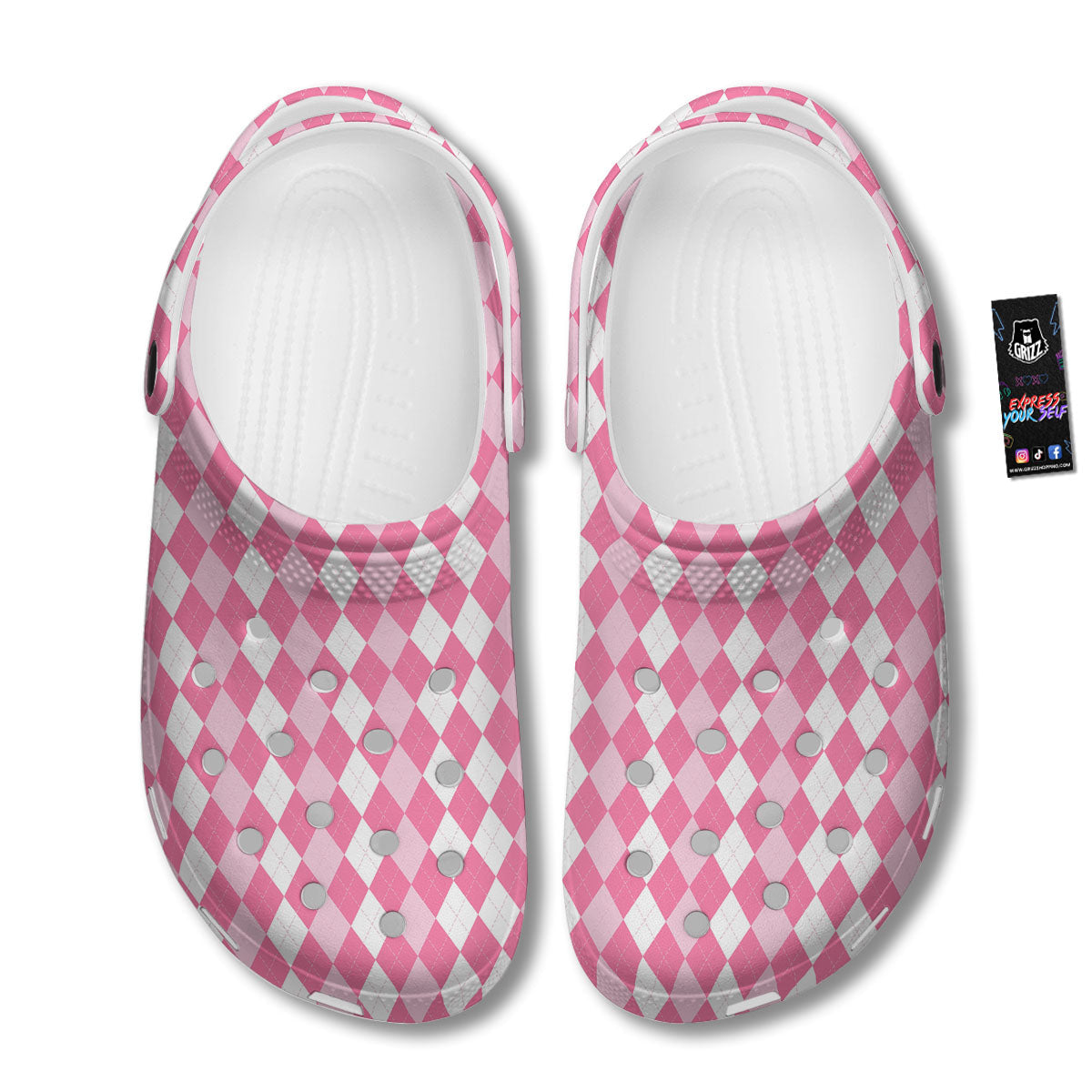 Argyle White And Pink Print Pattern Clog-grizzshop