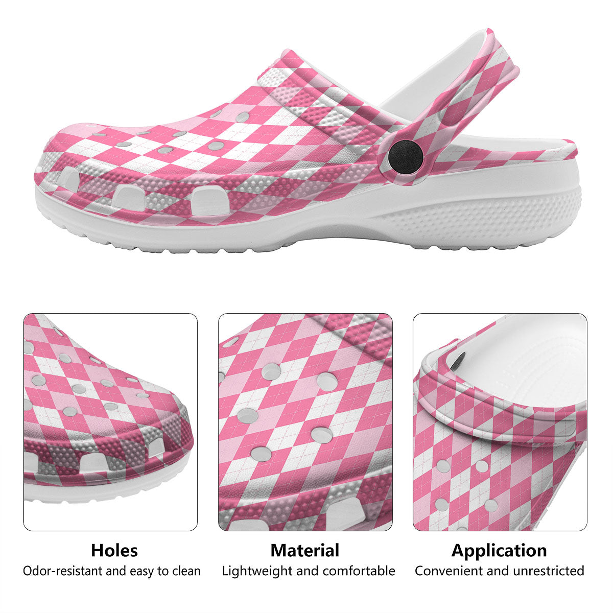 Argyle White And Pink Print Pattern Clog-grizzshop