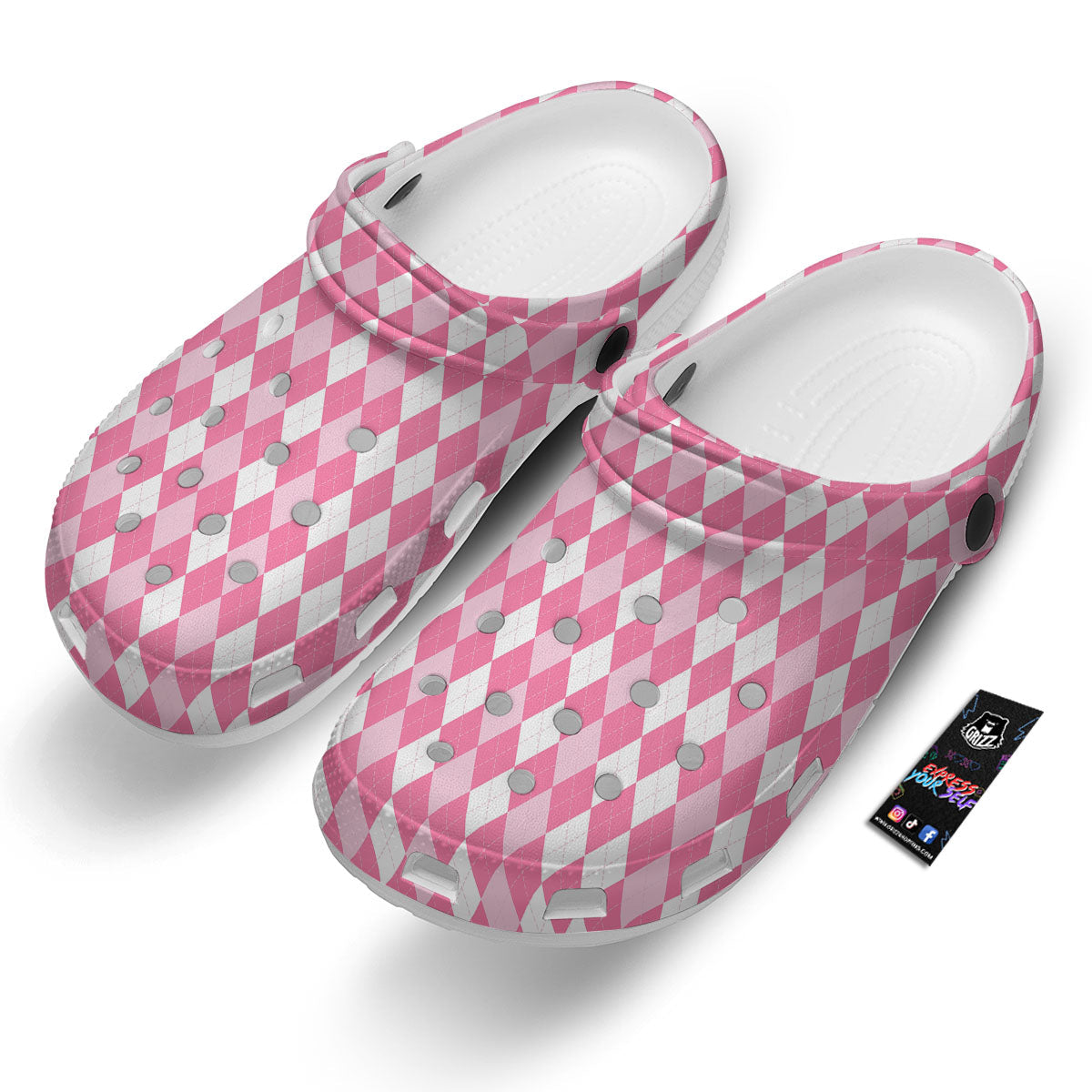 Argyle White And Pink Print Pattern Clog-grizzshop