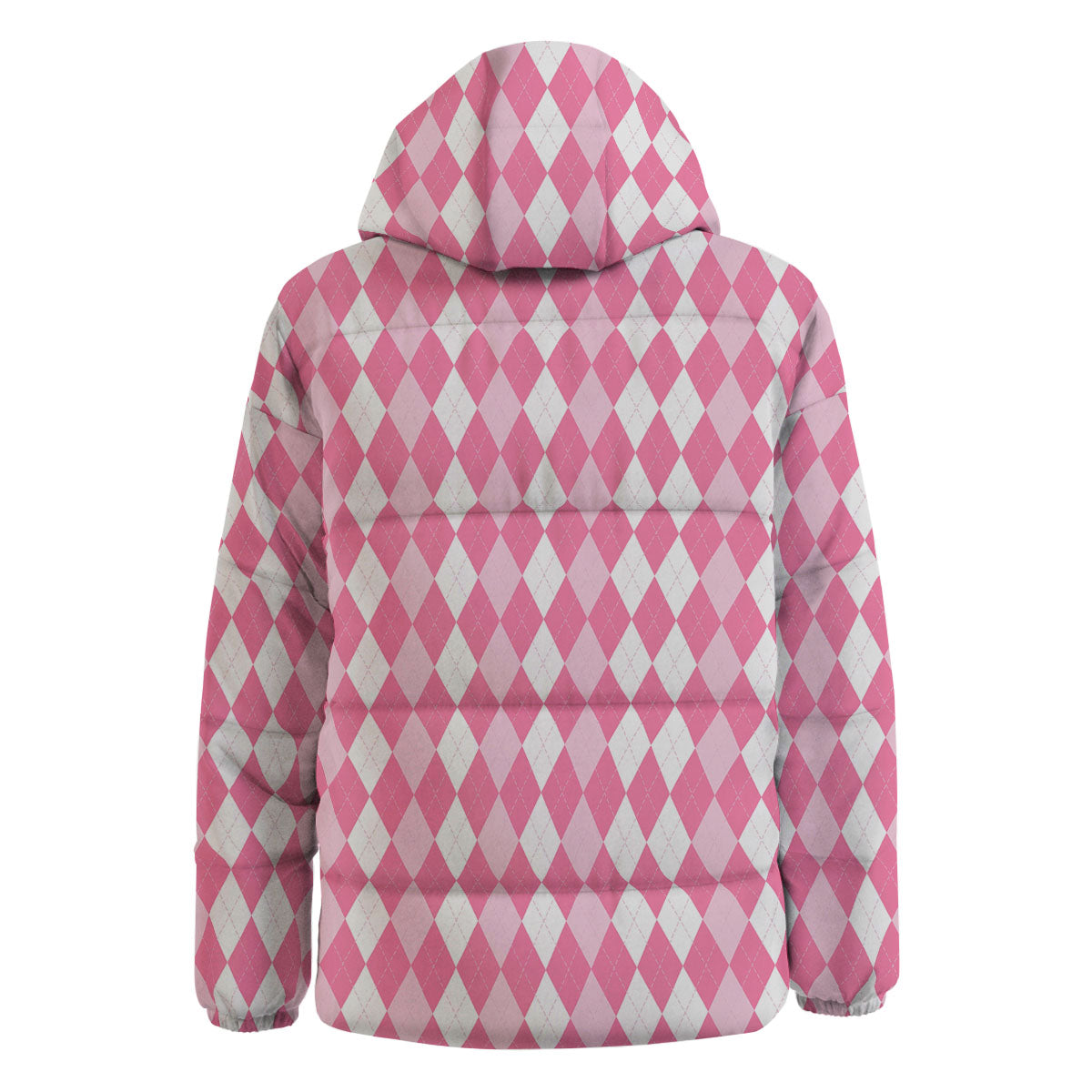 Argyle White And Pink Print Pattern Down Jacket-grizzshop