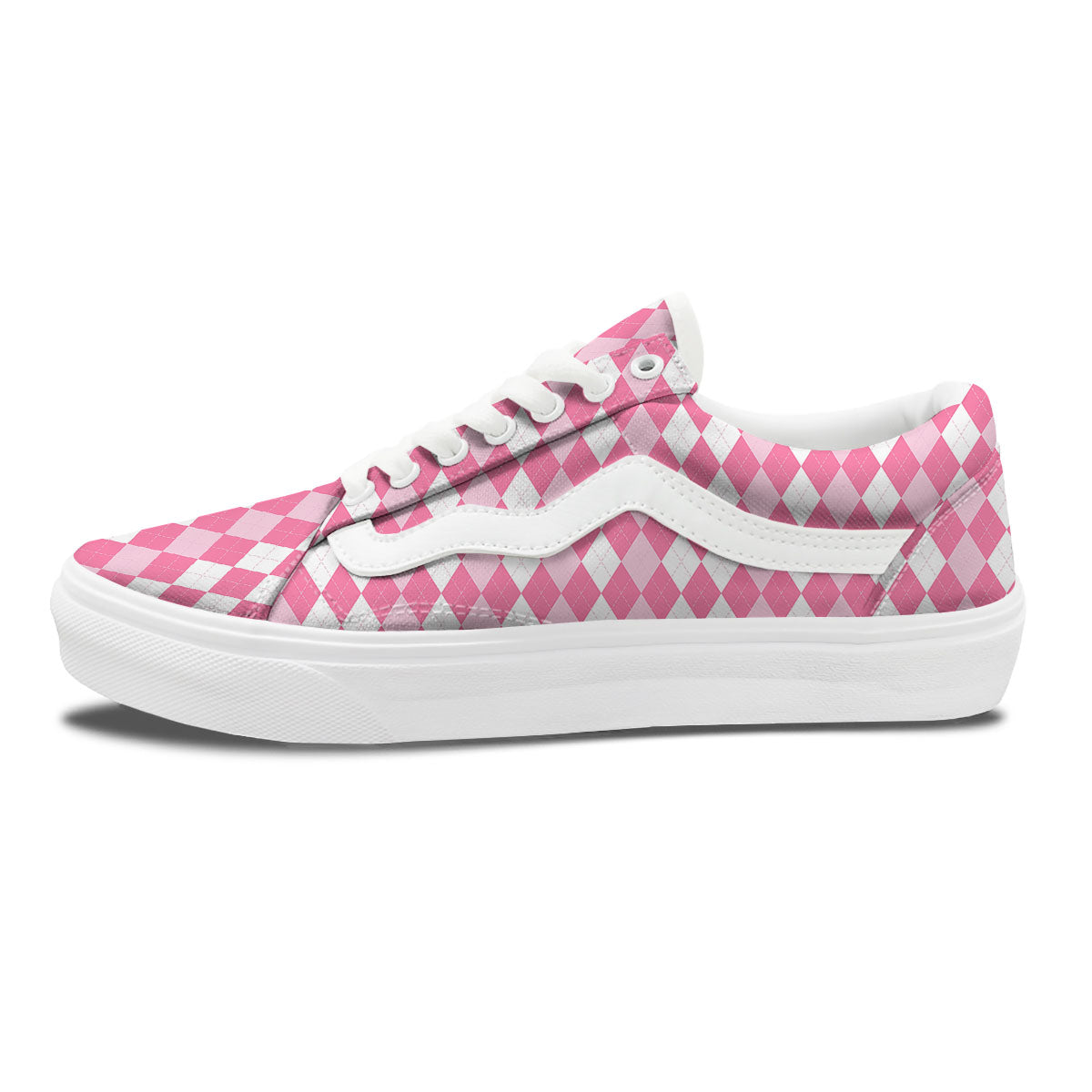 Argyle White And Pink Print Pattern Skate Shoes-grizzshop