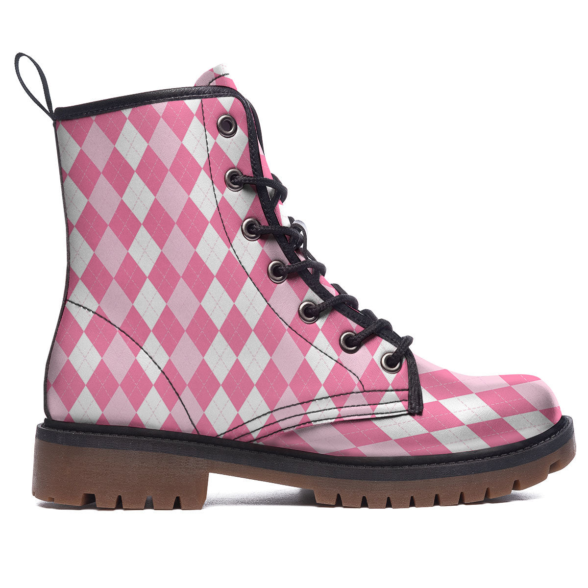 Argyle White And Pink Print Pattern Work Boots-grizzshop