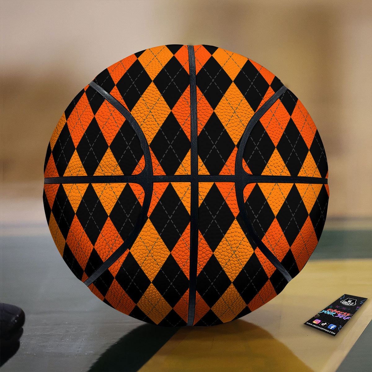 Argyle Black And Orange Print Pattern Basketball