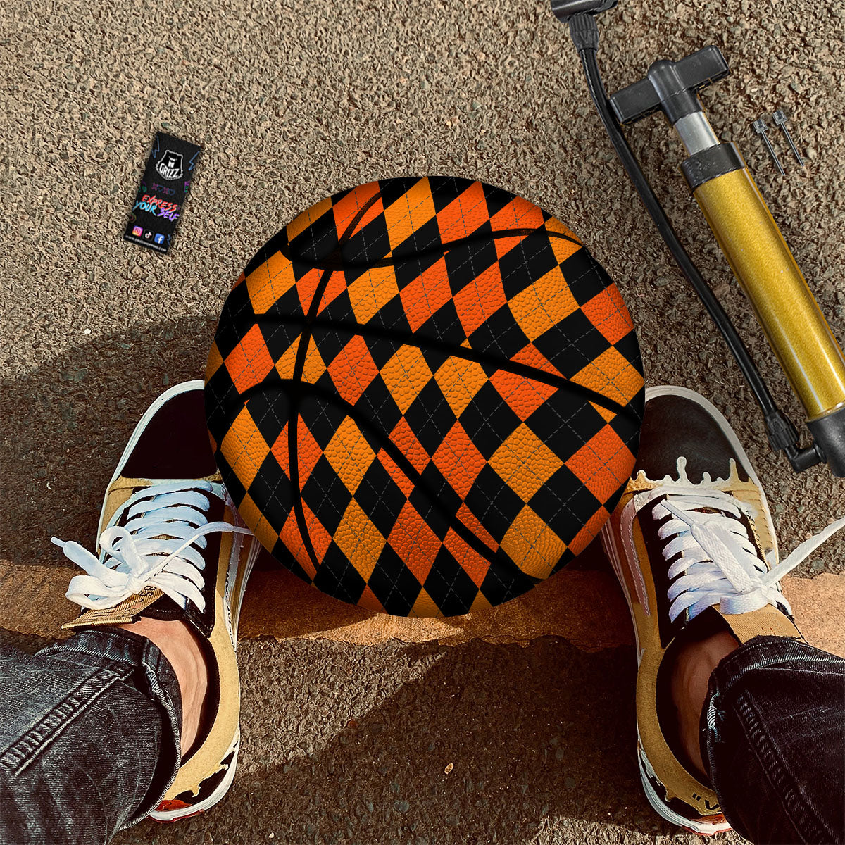 Argyle Black And Orange Print Pattern Basketball