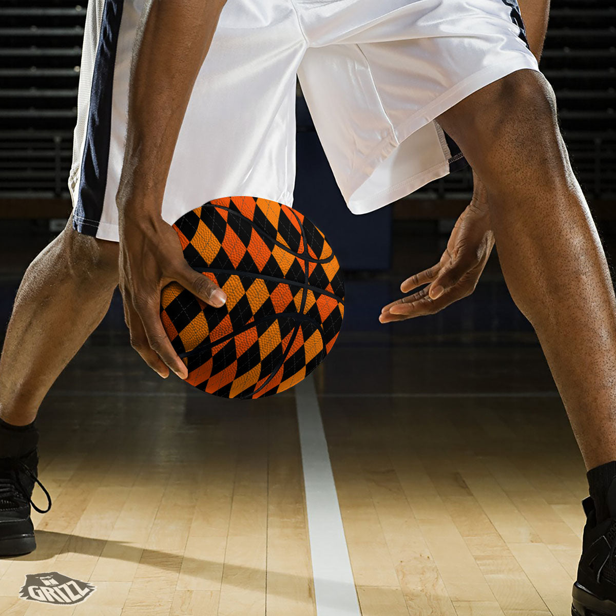 Argyle Black And Orange Print Pattern Basketball