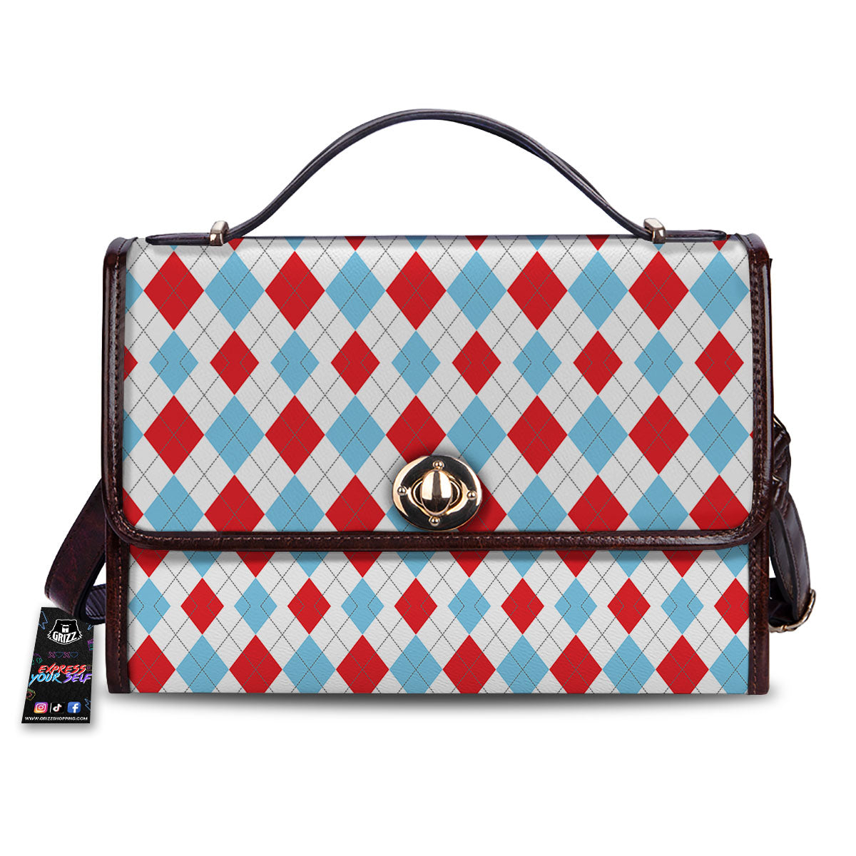 Argyle Blue And Red Print Pattern Women's Satchel Bag