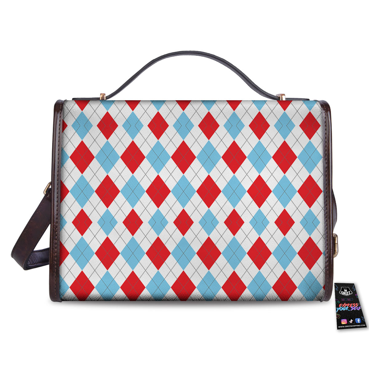 Argyle Blue And Red Print Pattern Women's Satchel Bag