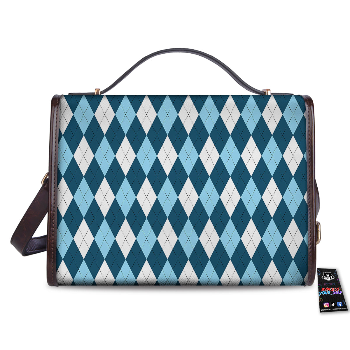Argyle Blue And White Print Pattern Women's Satchel Bag