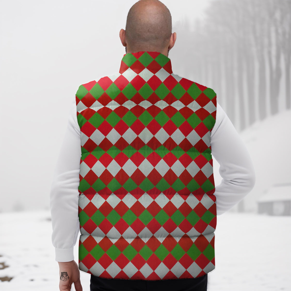 Argyle Christmas Themed Print Pattern Down Vest