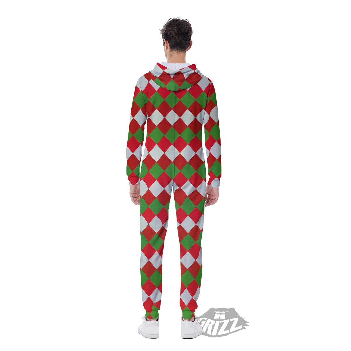 Argyle Christmas Themed Print Pattern Men's Jumpsuit-grizzshop