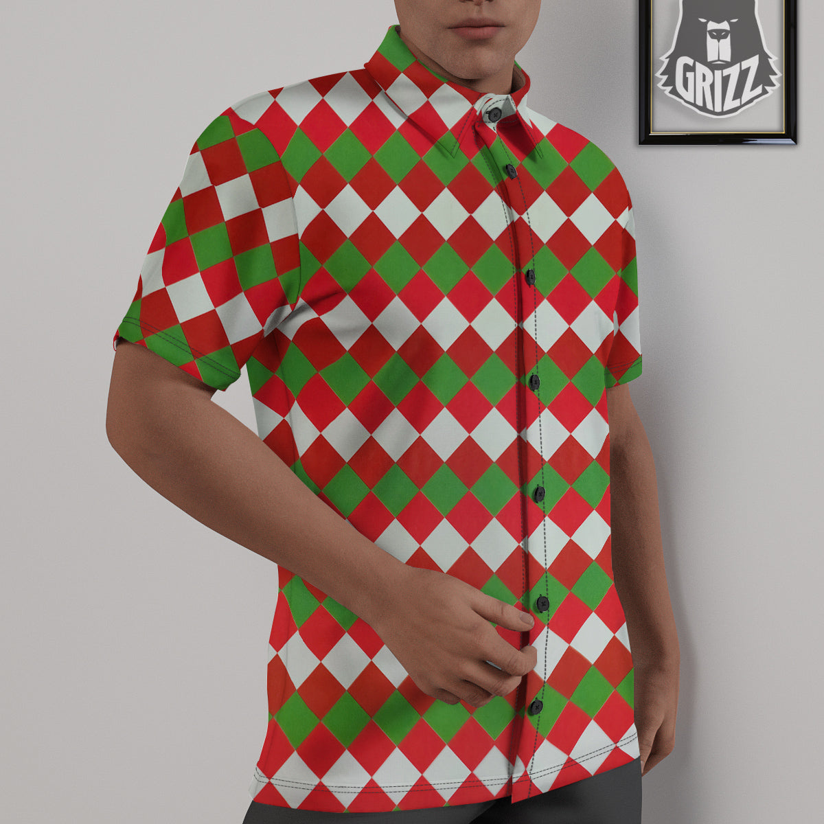 Argyle Christmas Themed Print Pattern Untucked Shirts-grizzshop