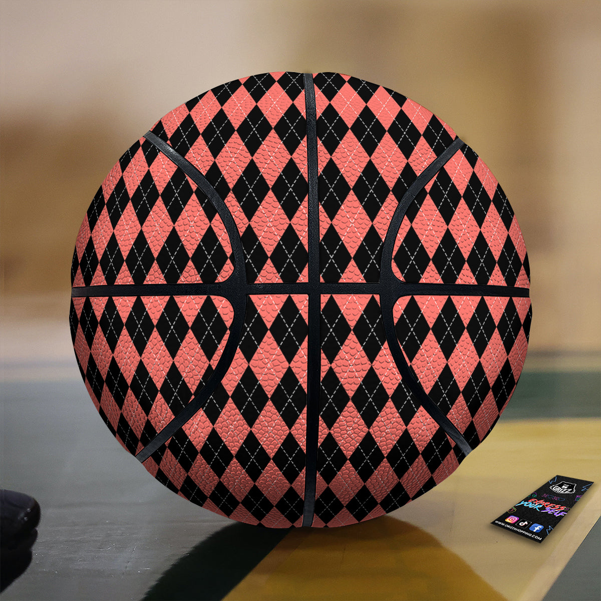 Argyle Coral And Black Print Pattern Basketball